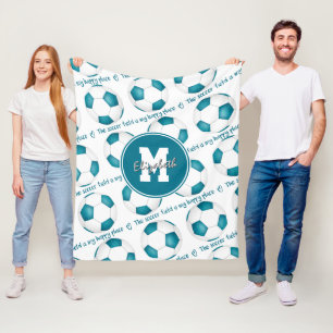 blauwgroen voetbal is mijn gelukkige plek fleece deken