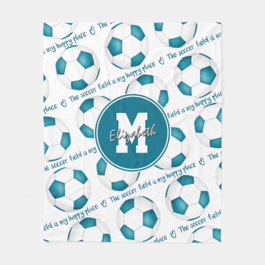 blauwgroen voetbal is mijn gelukkige plek fleece deken (Voorkant)