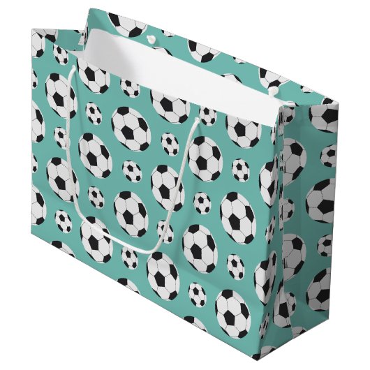 Blauwgroen Voetbal Pattern Green Blue Birthday Spo Groot Cadeauzakje (Voorkant Gekanteld)