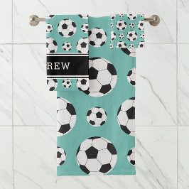 Blauwgroen Voetballen Patroon Kind Boy Girl Player Bad Handdoek