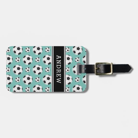Blauwgroen Voetballen Patroon Kind Boy Girl Player Bagagelabel (Voorkant horizontaal)