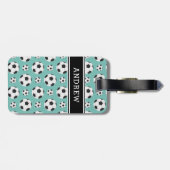 Blauwgroen Voetballen Patroon Kind Boy Girl Player Bagagelabel (Achterkant horizontaal)