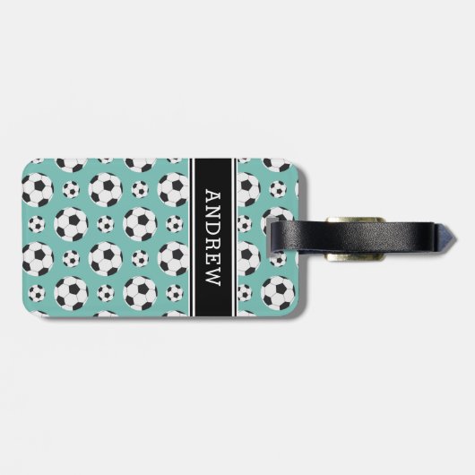 Blauwgroen Voetballen Patroon Kind Boy Girl Player Bagagelabel (Achterkant horizontaal)