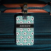 Blauwgroen Voetballen Patroon Kind Boy Girl Player Bagagelabel