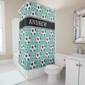 Blauwgroen Voetballen Patroon Kind Boy Girl Player Douchegordijn (In situ)