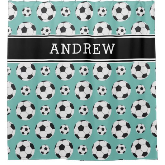 Blauwgroen Voetballen Patroon Kind Boy Girl Player Douchegordijn (Voorkant)