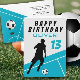 Blauwgroen Voetballer Football Ball Boy Verjaardag Kaart