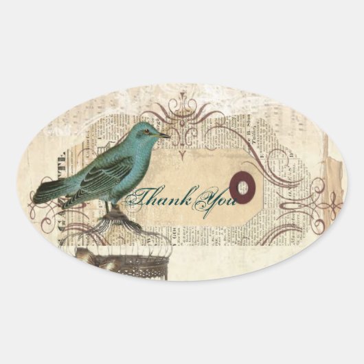 Blauwgroen Vogel  florale botanische bruiloft Ovale Sticker (Voorkant)