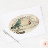 Blauwgroen Vogel  florale botanische bruiloft Ovale Sticker (Envelop)