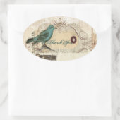 Blauwgroen Vogel  florale botanische bruiloft Ovale Sticker (Tas)