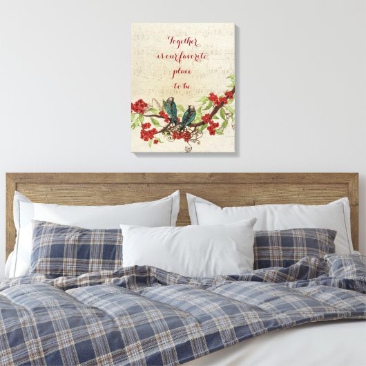Blauwgroen vogelgriep Rood Floral Citaat Canvas Afdruk (Insitu (Slaapkamer))