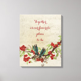 Blauwgroen vogelgriep Rood Floral Citaat Canvas Afdruk
