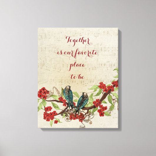  Blauwgroen vogelgriep Rood Floral Citaat Canvas Afdruk (Voorkant)