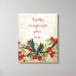  Blauwgroen vogelgriep Rood Floral Citaat Canvas Afdruk