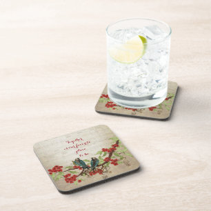  Blauwgroen vogelgriep Rood Floral Citaat Onderzetter