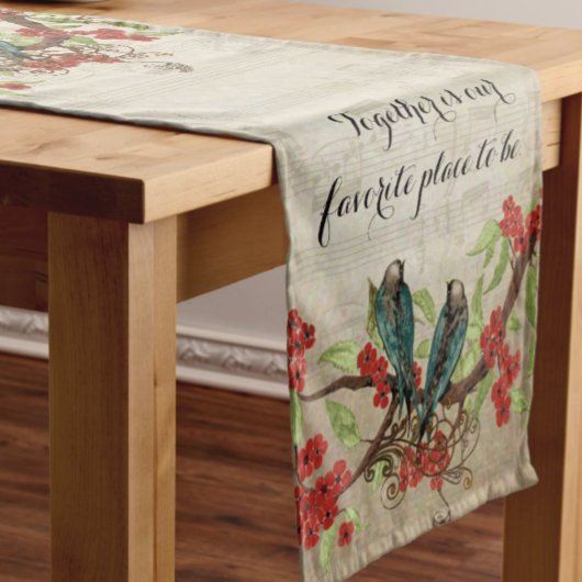  Blauwgroen vogelgrieppatroon Korte Tafelloper