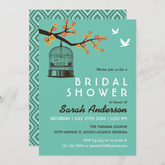 Blauwgroen vogelkooi Bloedbaasje Showuitnodiging Kaart (Voorkant / Achterkant)