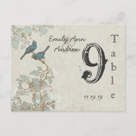 Blauwgroen vogelnummer Damask Wedding Table Numbe Briefkaart