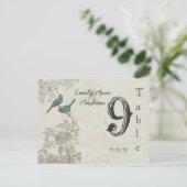 Blauwgroen vogelnummer Damask Wedding Table Numbe Briefkaart (Staand voorkant)