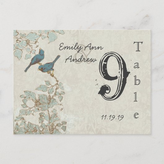  Blauwgroen vogelnummer Damask Wedding Table Numbe Briefkaart (Voorkant)