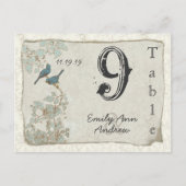 Blauwgroen vogelnummer Damask Wedding Table Numbe Briefkaart (Voorkant)