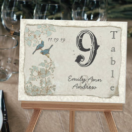  Blauwgroen vogelnummer Damask Wedding Table Numbe Briefkaart