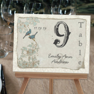 Blauwgroen vogelnummer Damask Wedding Table Numbe Briefkaart