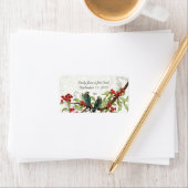 Blauwgroen Vogels Bourgondische Bloeiende Tak RSV Etiket (Insitu)