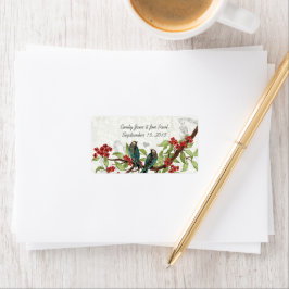  Blauwgroen Vogels Bourgondische Bloeiende Tak RSV Etiket