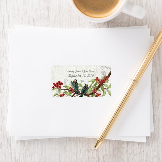  Blauwgroen Vogels Bourgondische Bloeiende Tak RSV Etiket (Insitu)