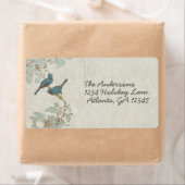  Blauwgroen Vogels Damask Bruiloft RSVP Label (Insitu)
