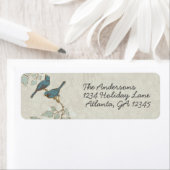  Blauwgroen Vogels Damask Bruiloft RSVP Label (Insitu)