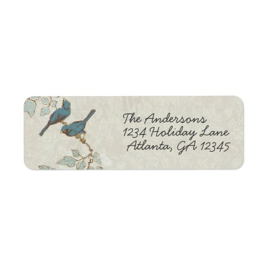  Blauwgroen Vogels Damask Bruiloft RSVP Label (Voorkant)