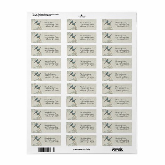  Blauwgroen Vogels Damask Bruiloft RSVP Label (Full Sheet)