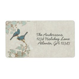  Blauwgroen Vogels Damask Bruiloft RSVP Label