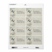  Blauwgroen Vogels Damask Bruiloft RSVP Label (Full Sheet)