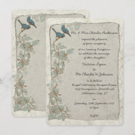 Blauwgroen vogels Damask Evening Reception Kaart