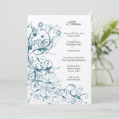 Blauwgroen Vogels en Swirls Bruiloft Menu (Staand voorkant)