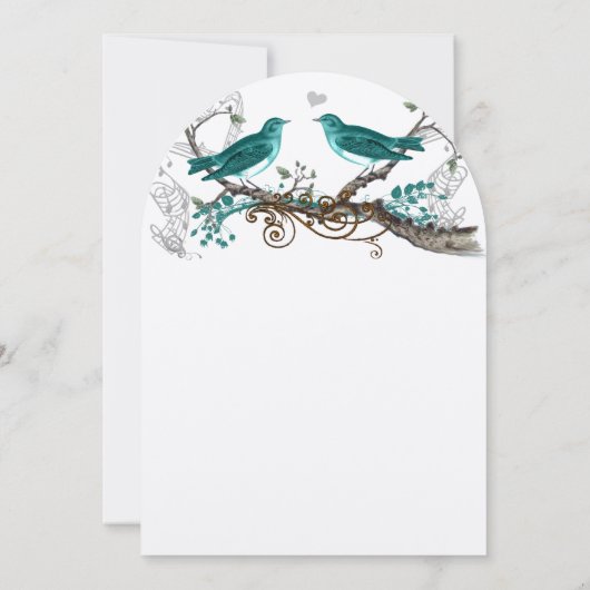 Blauwgroen vogels extra Blauwgroen lederen bruilo Kaart (Achterkant)