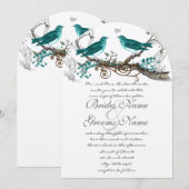 Blauwgroen vogels extra Blauwgroen lederen bruilo Kaart (Voorkant / Achterkant)