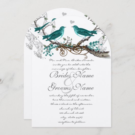Blauwgroen vogels extra Blauwgroen lederen bruilo Kaart (Voorkant / Achterkant)