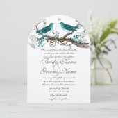 Blauwgroen vogels extra Blauwgroen lederen bruilo Kaart (Staand voorkant)