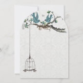 Blauwgroen vogels met vogelkooi en roze bloemen Kaart (Achterkant)