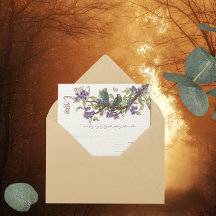 Blauwgroen  Vogels op Tak Paarse Bloemen RSVP