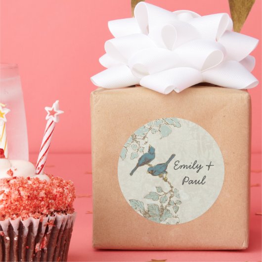  Blauwgroen vogeltrekzegel Ronde Sticker (Feest)