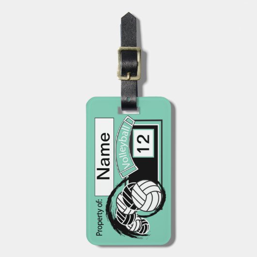 Blauwgroen volleybal 🏐 | DIY Achtergrondkleur Bagagelabel (Voorkant verticaal)