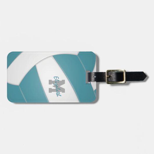 blauwgroen volleybal, monogrammen bagagelabel (Voorkant horizontaal)