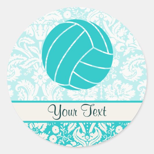 Blauwgroen volleybal ronde sticker (Voorkant)