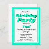 Blauwgroen volwassen geboorte in classy uitnodiging briefkaart (Voorkant / Achterkant)