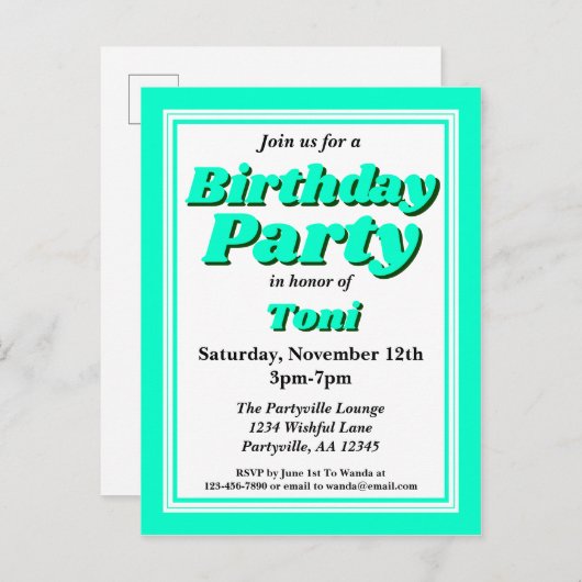 Blauwgroen volwassen geboorte in classy uitnodiging briefkaart (Voorkant / Achterkant)